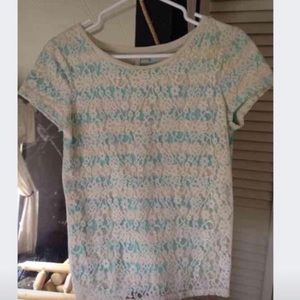 Blue floral lace shirt sleeve shirt